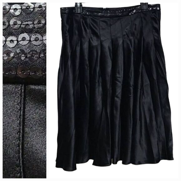 Carmen Marco Valvo Silk Black Sequined Full Midi Pleated Luxe Skirt Designer Vtg - Picture 1 of 12